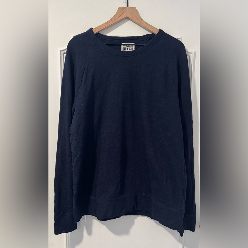 Men's Converse One Star Navy Blue Thermal Crew Neck Long Sleeve T-shirt Size XL